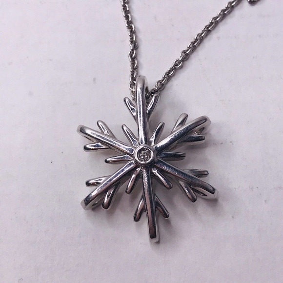 Sterling Silver Necklace Snowflake Charm CZ Rolo Chian 925 SBD 16-18" - Picture 3 of 10